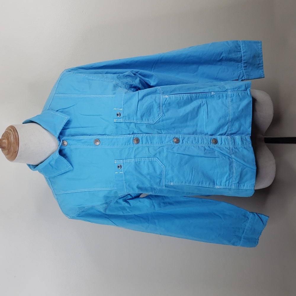 Fresh Produce Blue Long Sleeve Top Womens  Snap Shirt